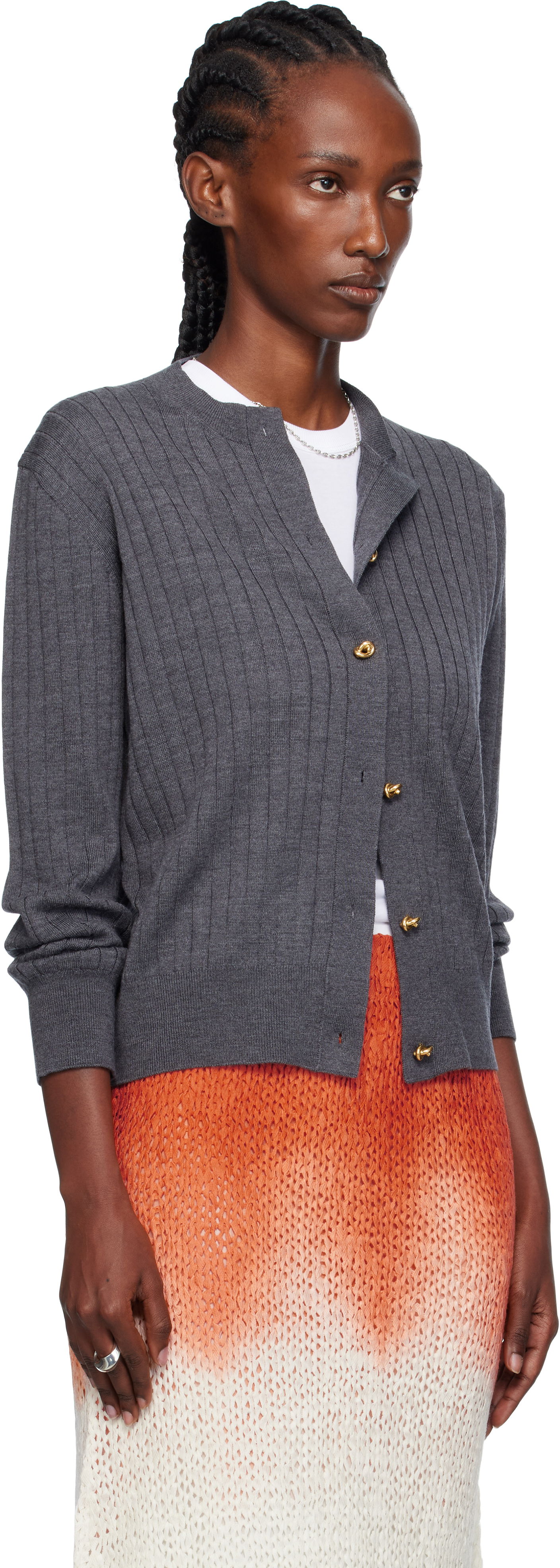Sweater Bottega Veneta Bottega Veneta Wool Rib Knit Cardigan Grå | 835337 V5L70, 1