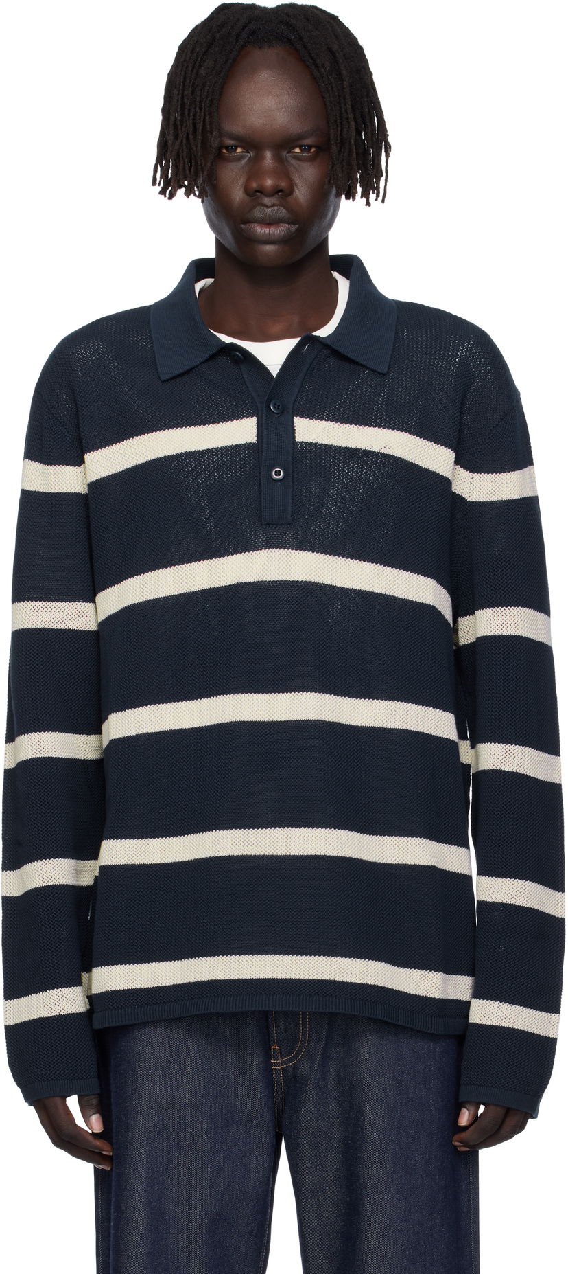 Polo skjorte CALVIN KLEIN Calvin Klein Long Sleeve Striped Polo Mørkeblå | 81B388G