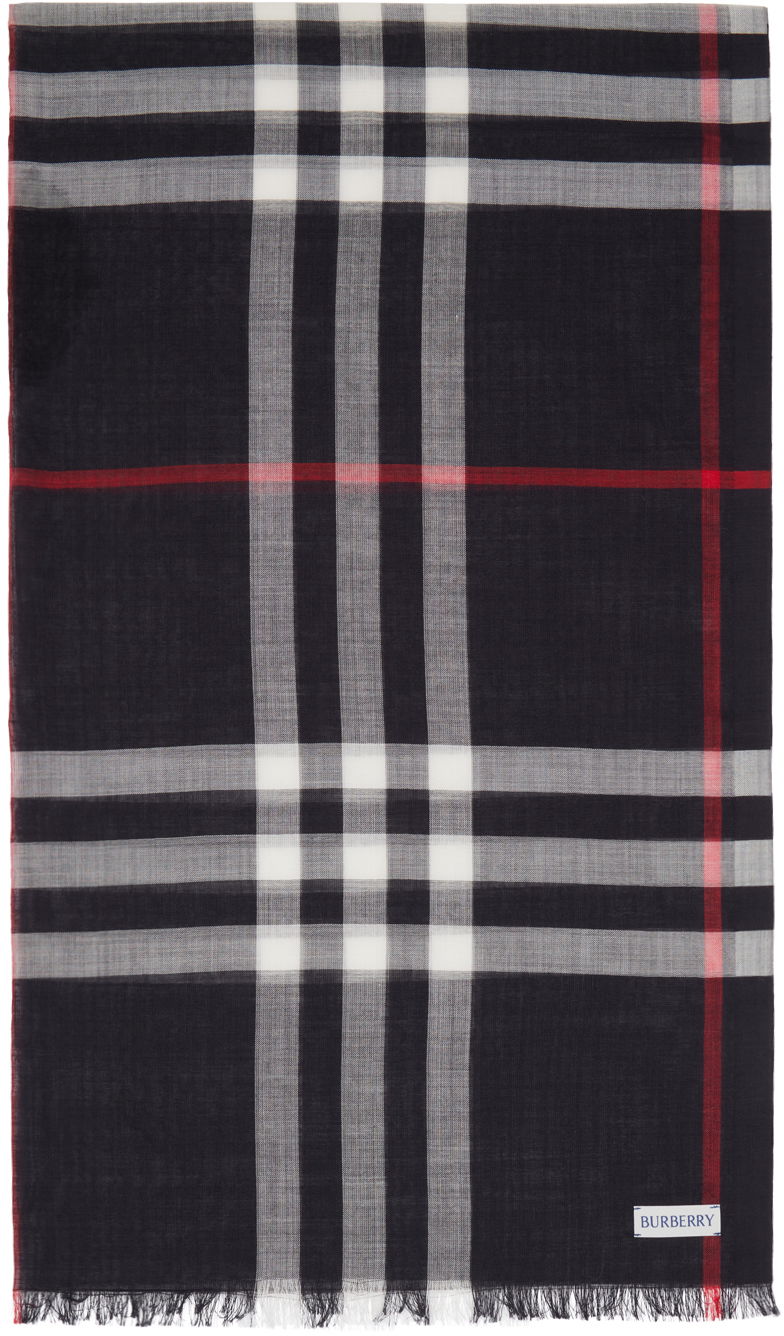 Tørklæde Burberry Navy Check Scarf Mørkeblå | 8078780
