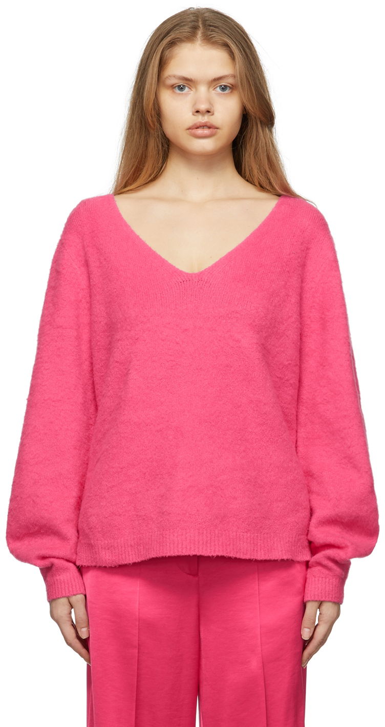 Sweater Helmut Lang Helmut Lang Brushed Cloud V-Neck Sweater Lyserød | L09HW713