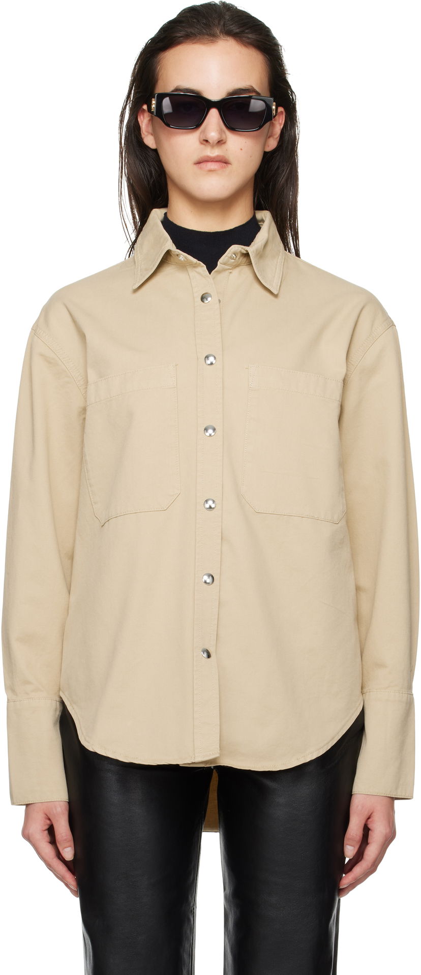 Skjorte Anine Bing Dante Relaxed-Fit Long Sleeve Shirt Beige | A-07-10546-OMA10