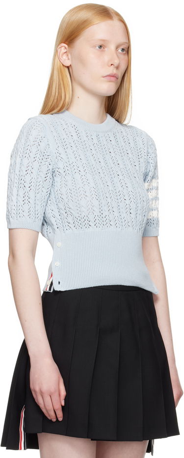 Sweater Thom Browne Thom Browne Pointelle Cable Stitch 4-Bar Sweater Hvid | FKA495A-Y3017, 4