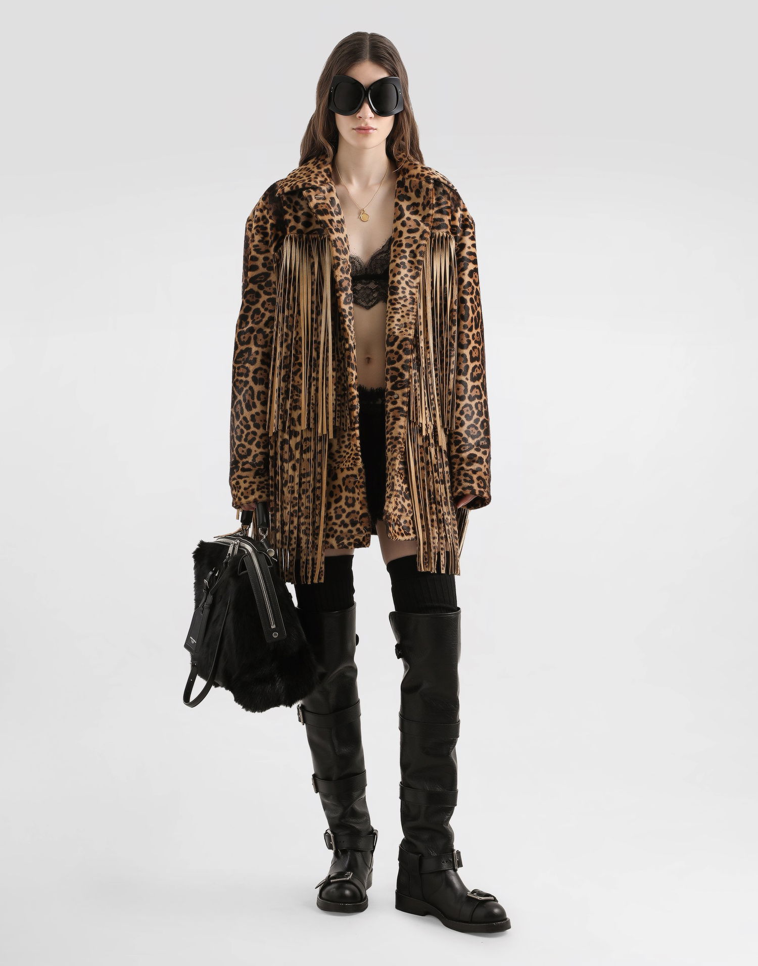 Jakke Dolce & Gabbana Dolce & Gabbana Leopard-Print Fringed Jacket Brun | F9T45LHULXRS9001, 1