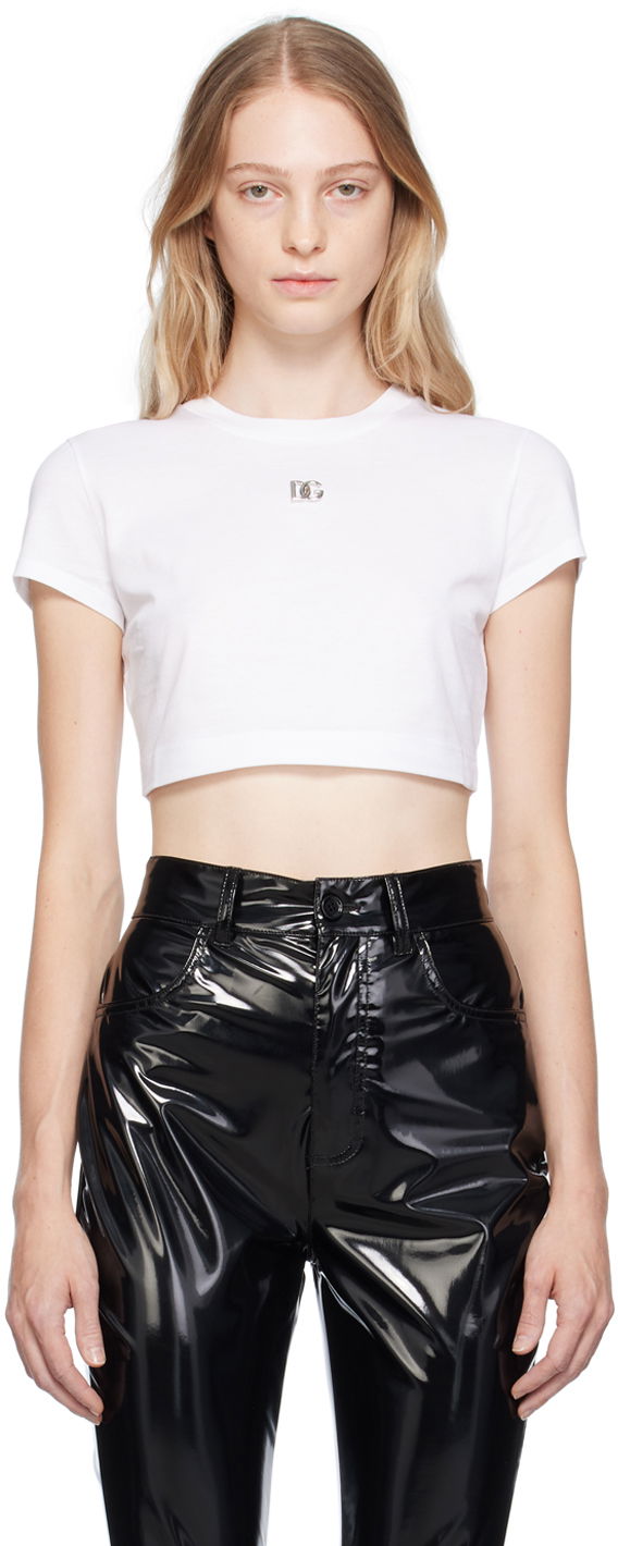 Crop top Dolce & Gabbana White 'DG' T-Shirt Hvid | F8U13T GDBUX