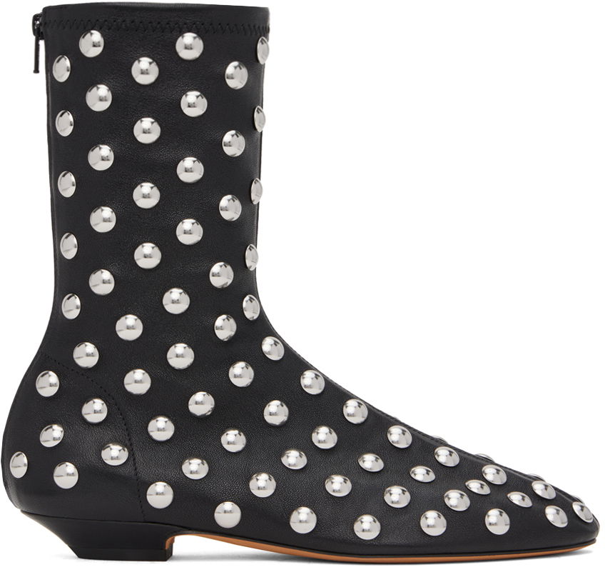 Sneakers og sko Khaite Khaite Apollo Studded Calfskin Boots Sort | F1082-847, 0