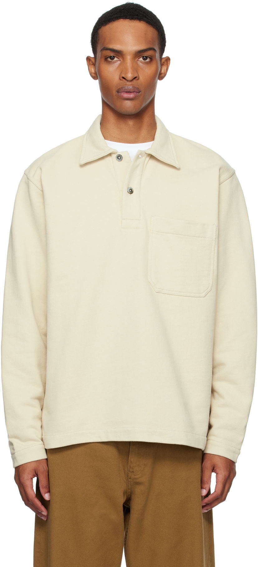 Polo skjorte NORSE PROJECTS Norse Projects Fraser Relaxed Organic Loopback Long Sleeve Polo Beige | N20-1377