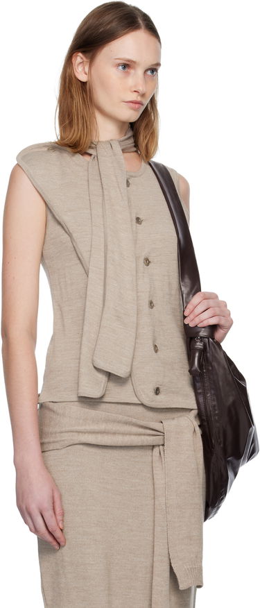 Sweater LEMAIRE Asymmetrical Sleeveless Cardigan Brun | TO1485 LK087, 4