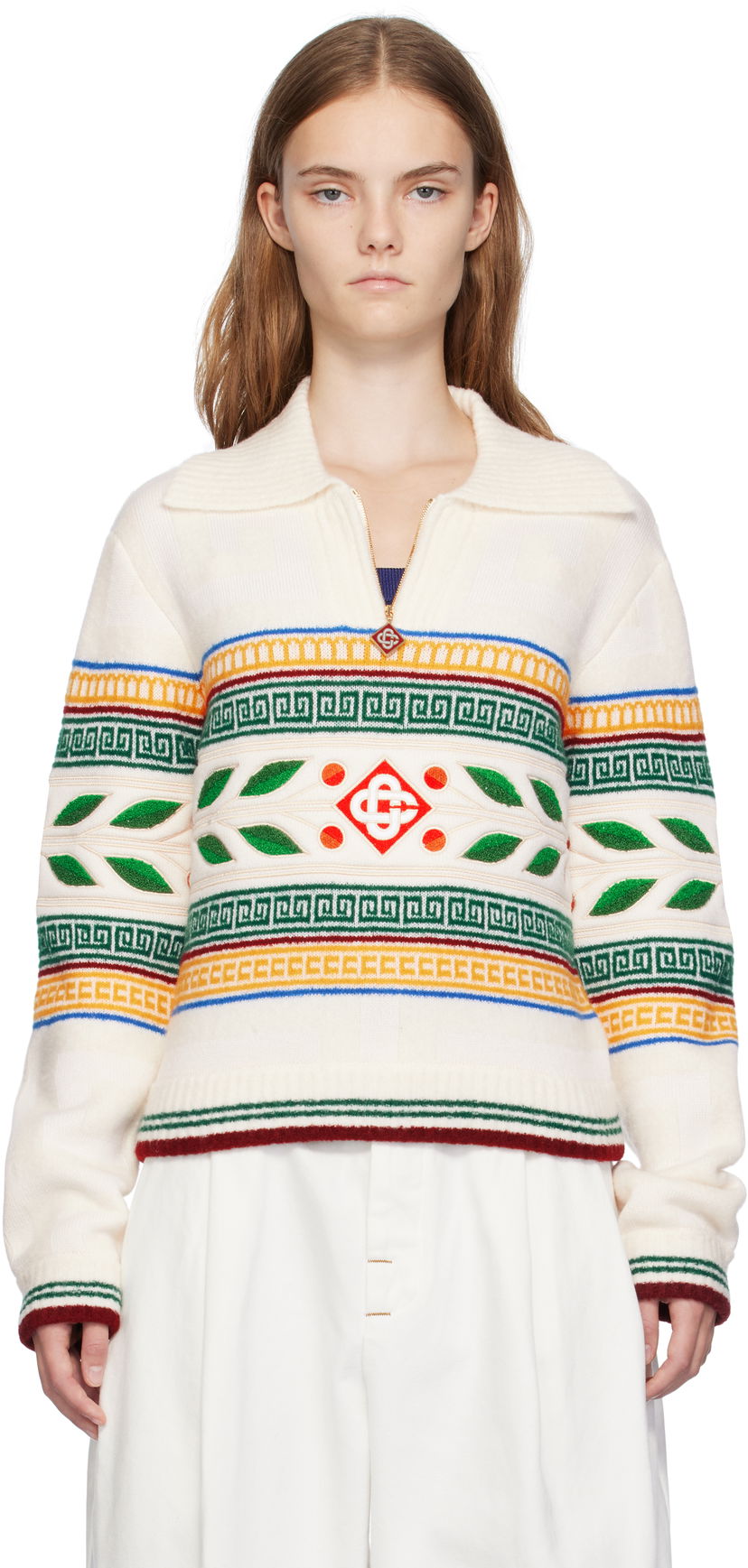 Sweater Casablanca Olympique Knit Sweater Hvid | WF24-KW-774-01