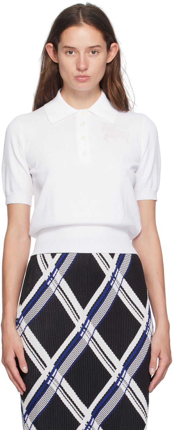 Tøj Burberry White Perforated Logo Polo Hvid | 8095289