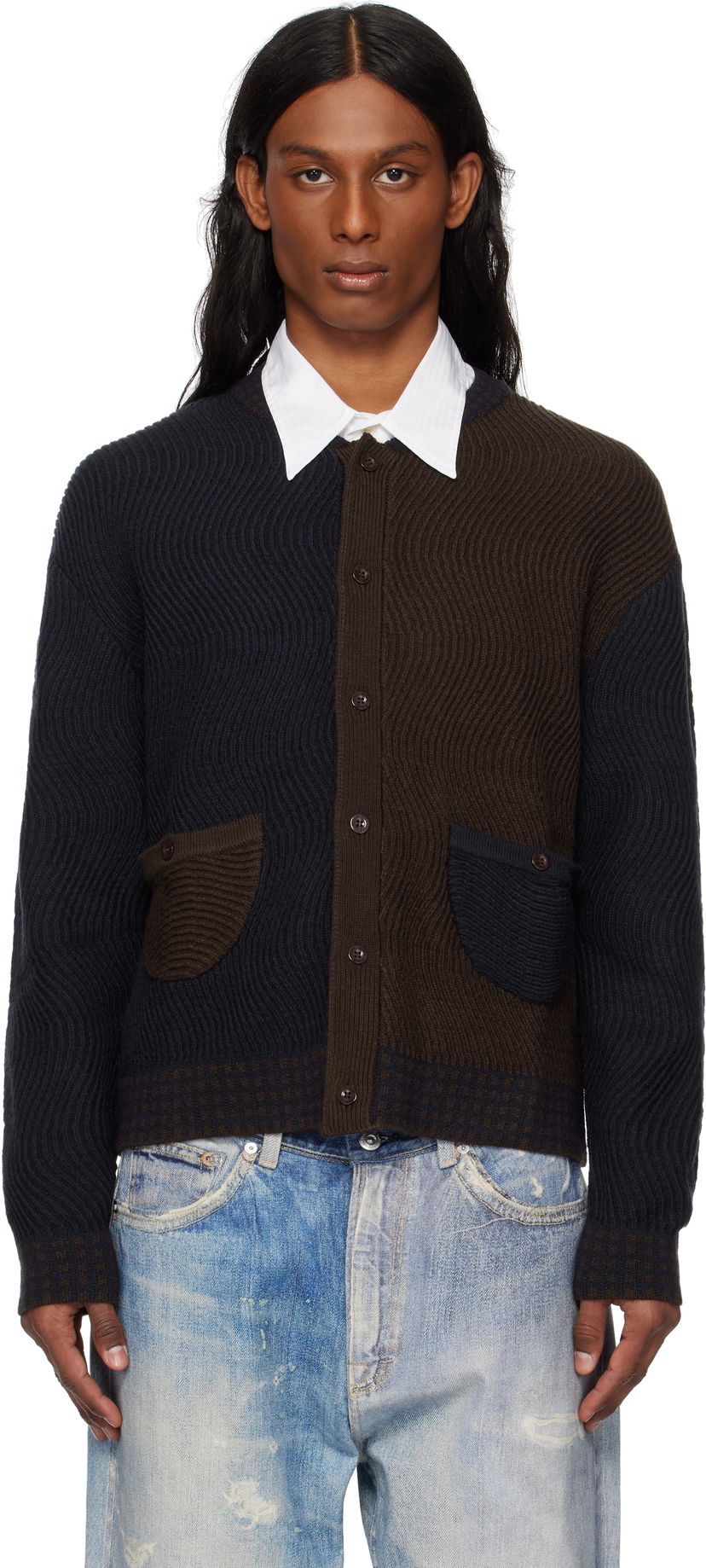 Sweater Dime Dime Wave Knit Cardigan Brun | DIME2SP253NVY