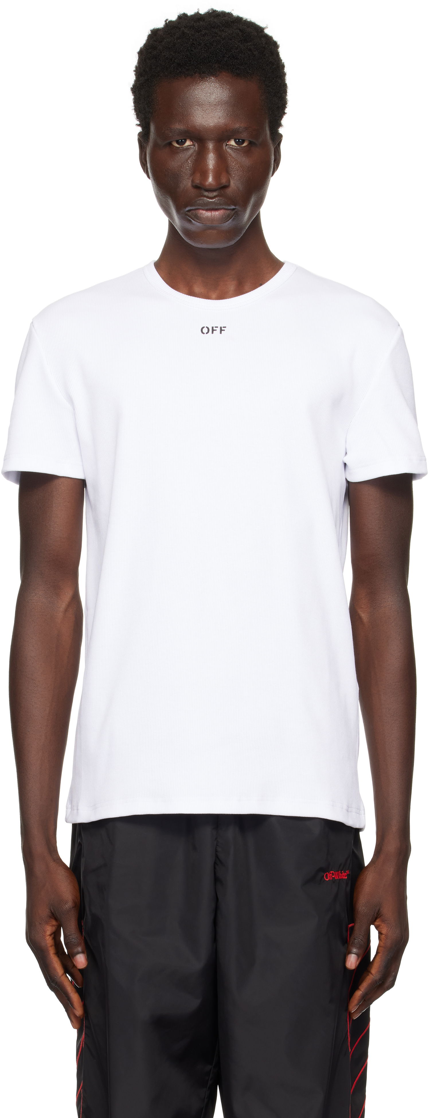 T-shirt Off-White White Ribbed Stamp T-Shirt Hvid | OMUY007F24JER0010110, 0