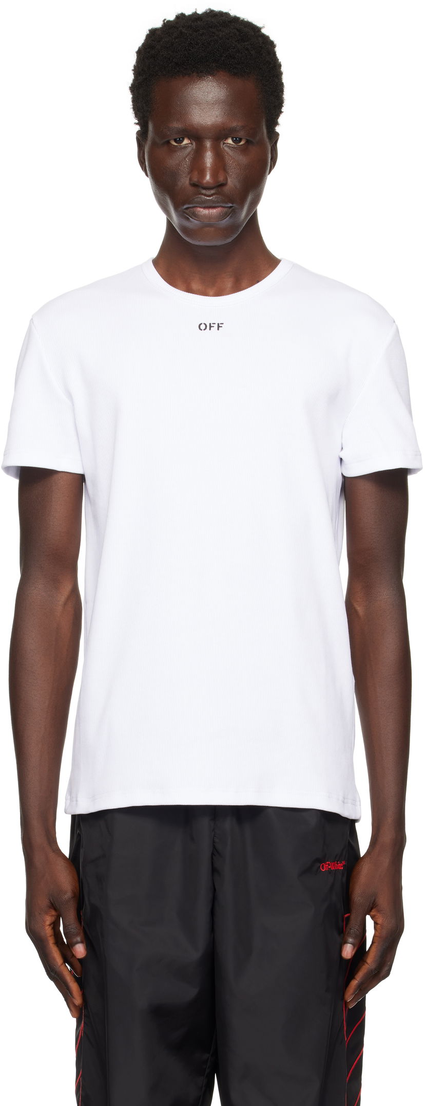 T-shirt Off-White White Ribbed Stamp T-Shirt Hvid | OMUY007F24JER0010110