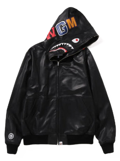 Jakke BAPE Leather Shark Full Zip Jacket Sort | 1I80-140-013