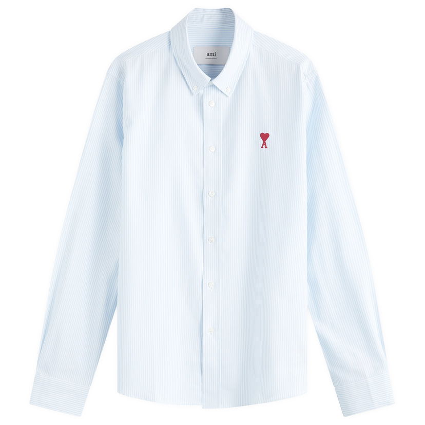 Skjorte AMI Striped Button Down Oxford Shirt With Heart Logo Blå | BFUSH063-CO0087-475