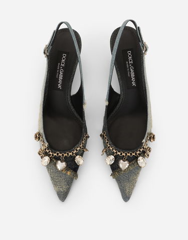 Tilbehør Dolce & Gabbana Dolce & Gabbana Patchwork Denim Slingbacks Blå | CG0822A564980650, 3