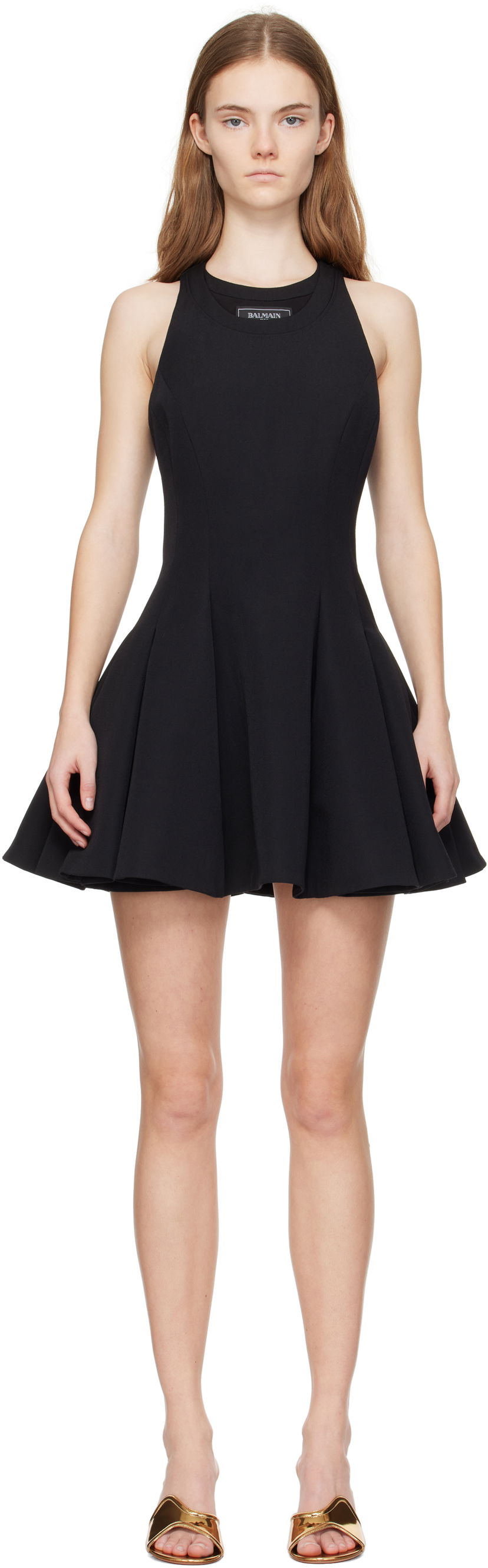 Kjole Balmain Balmain Flared Pleated Mini Dress Sort | EF1R5087ME54