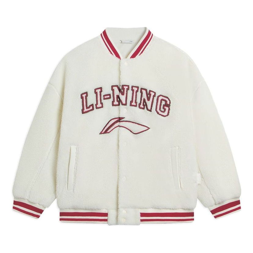 Bomberjakke Li-Ning Polar Fleece Logo Baseball Jacket Hvid | AFDSD31-1