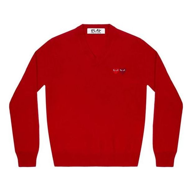 Sweater Comme des Garçons COMME des GARCONS PLAY V-Neck Double Emblem Pullover Rød | AZ-N055-051-5