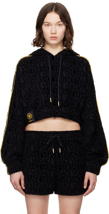 Sweatshirt Versace Versace 'I Heart Baroque' Crop Velour Hoodie Sort | 1020144_1A14584, 0