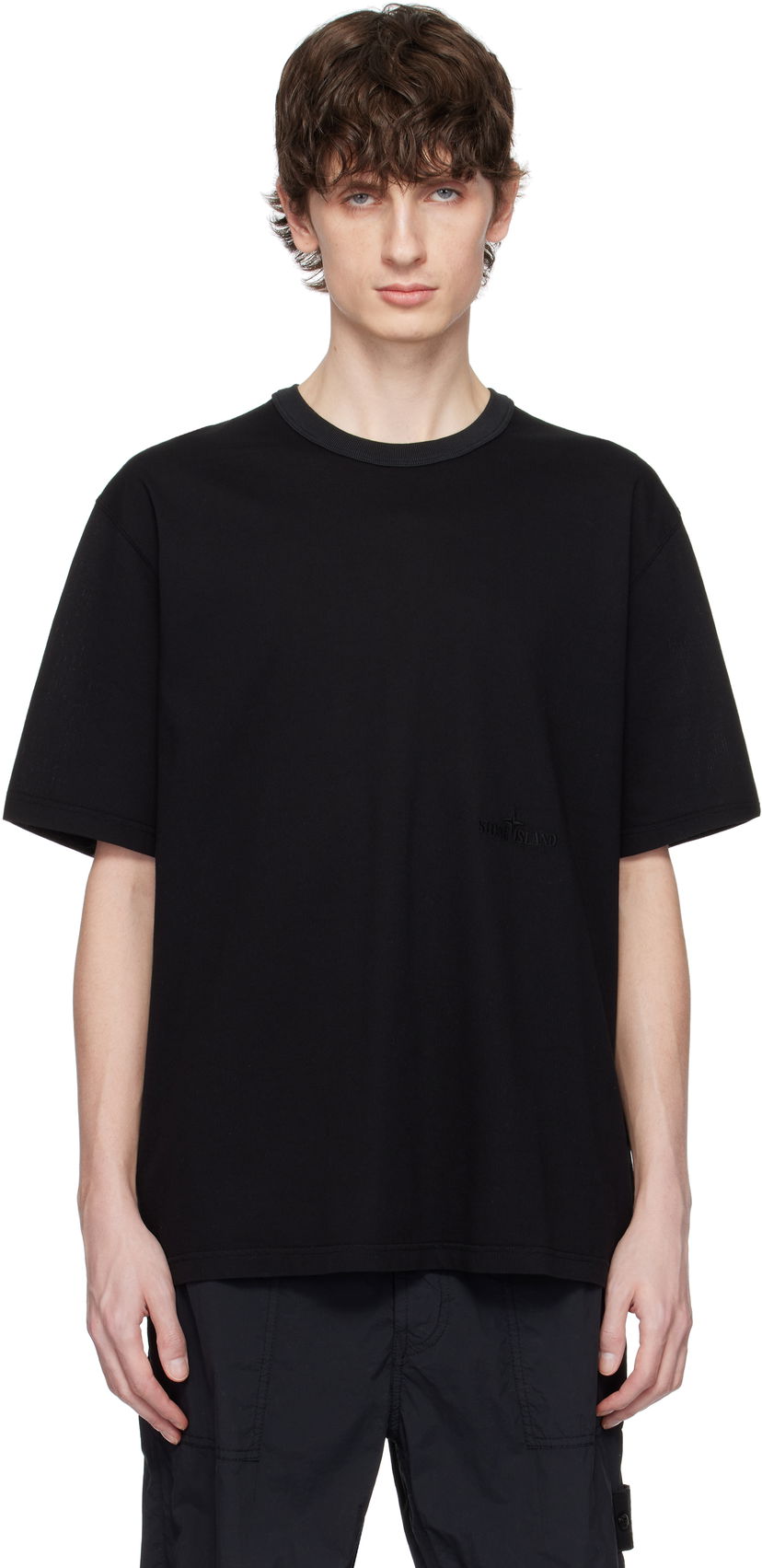 T-shirt Stone Island Stone Island Textured Mercerized Cotton Jersey T-Shirt Sort | K1S15 2100038 S0175