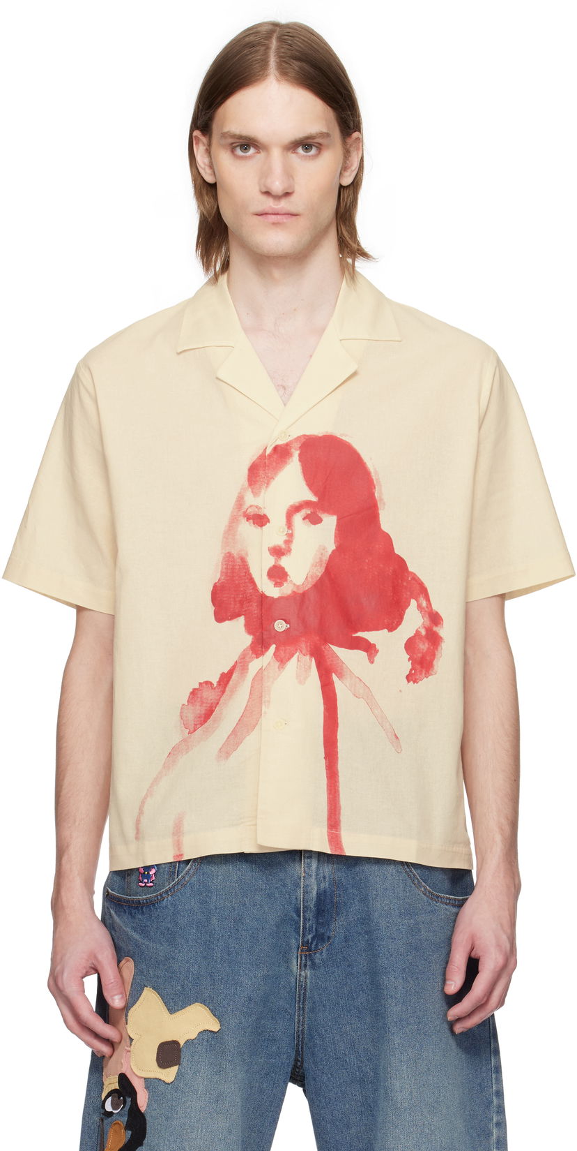 Skjorte KidSuper KidSuper Painted Circus Girl Camp Shirt Beige | SS25-SST-03