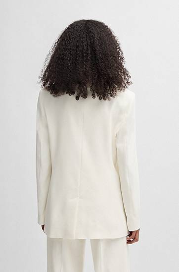Jakke BOSS Oversized Linen Blend Blazer Hvid | 50537590, 1