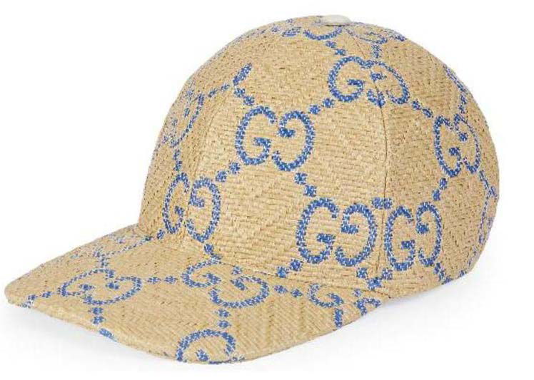 Kasket Gucci GG Raffia Effect Baseball Hat Blue/Beige Beige | 701713 3HAJF 9577