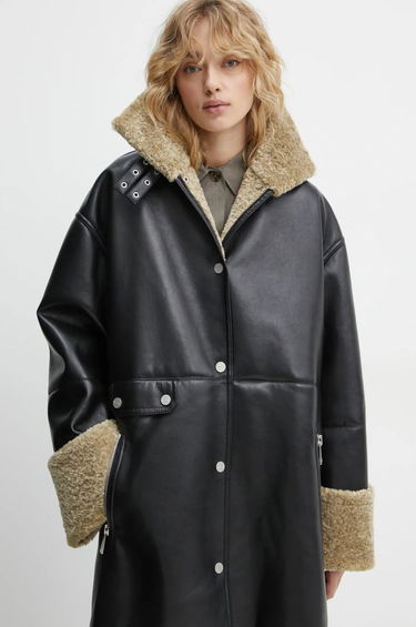 Frakker Nanushka LIESEL Black Leather Coat Sort | NW24FWOW38370, 4