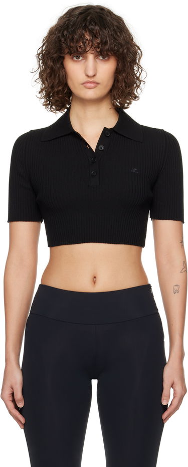 Polo skjorte Courrèges Courrèges Cropped Knit Polo Top Sort | 125MPO046FI0001, 0