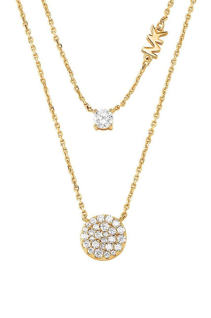 Halskæde Michael Kors Double Chain Necklace with Pave and Solitaire CZ Metalisk | MKC1591AN710