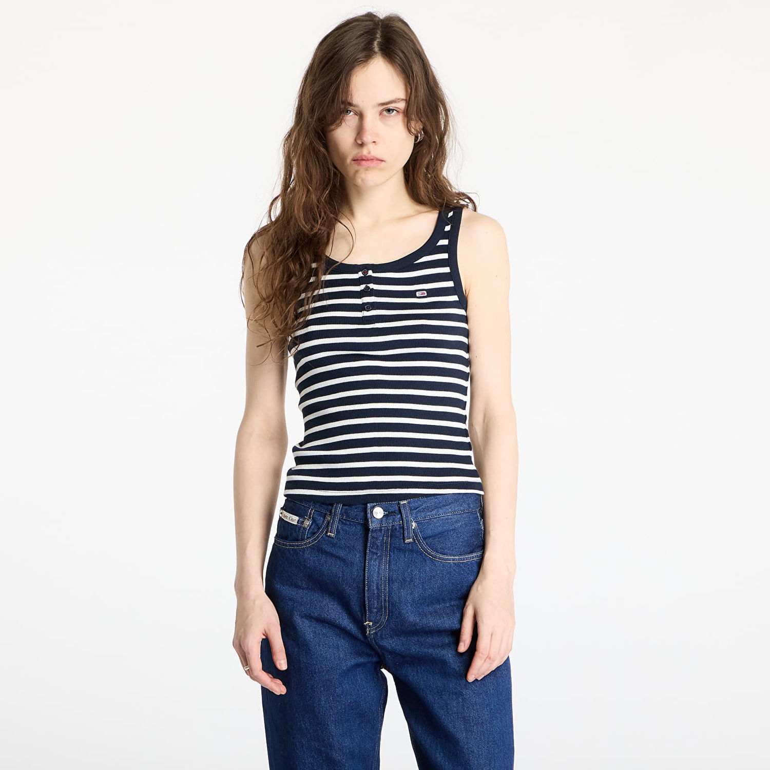 Tanktop Tommy Hilfiger Tommy Jeans Slim Fit Buttoned Tank Top Mørkeblå | DW0DW19492 0A6, 0