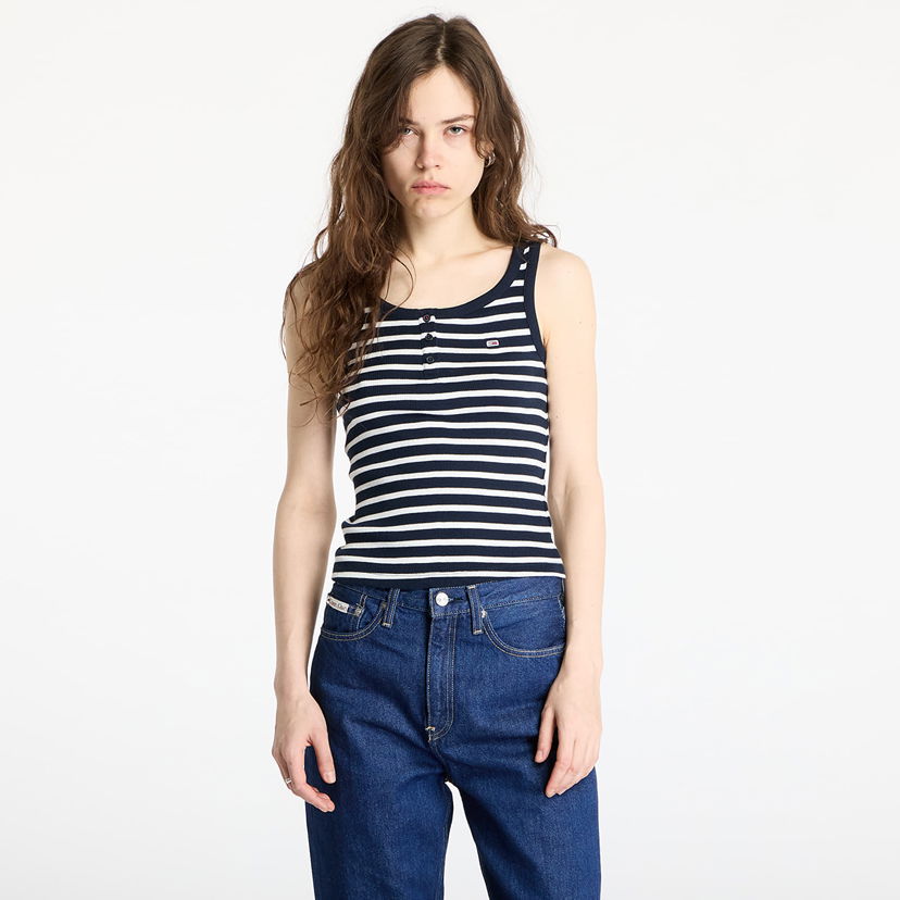 Tanktop Tommy Hilfiger Tommy Jeans Slim Fit Buttoned Tank Top Mørkeblå | DW0DW19492 0A6