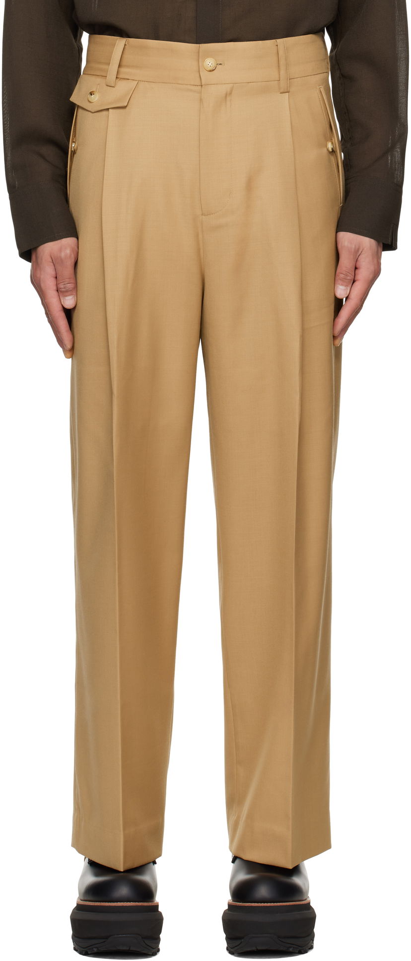 Bukser Feng Chen Wang Feng Chen Wang Slashed Wide Leg Trousers Beige | FMS19TR01B