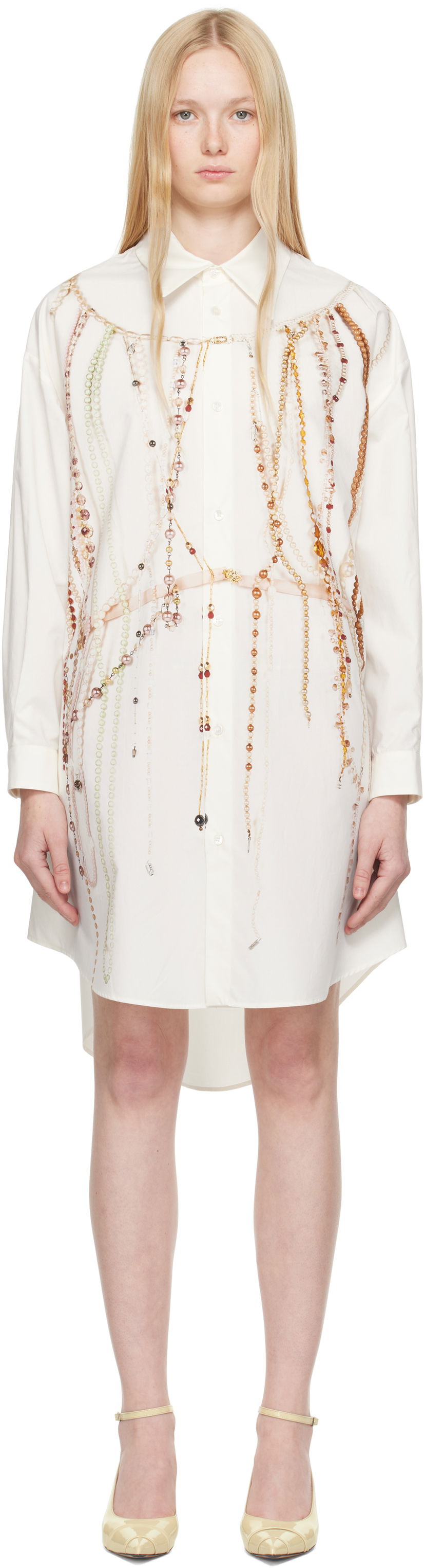 Kjole Maison Margiela MM6 Maison Margiela Pearl Print Shirt Dress Hvid | S62CT0250 M35462