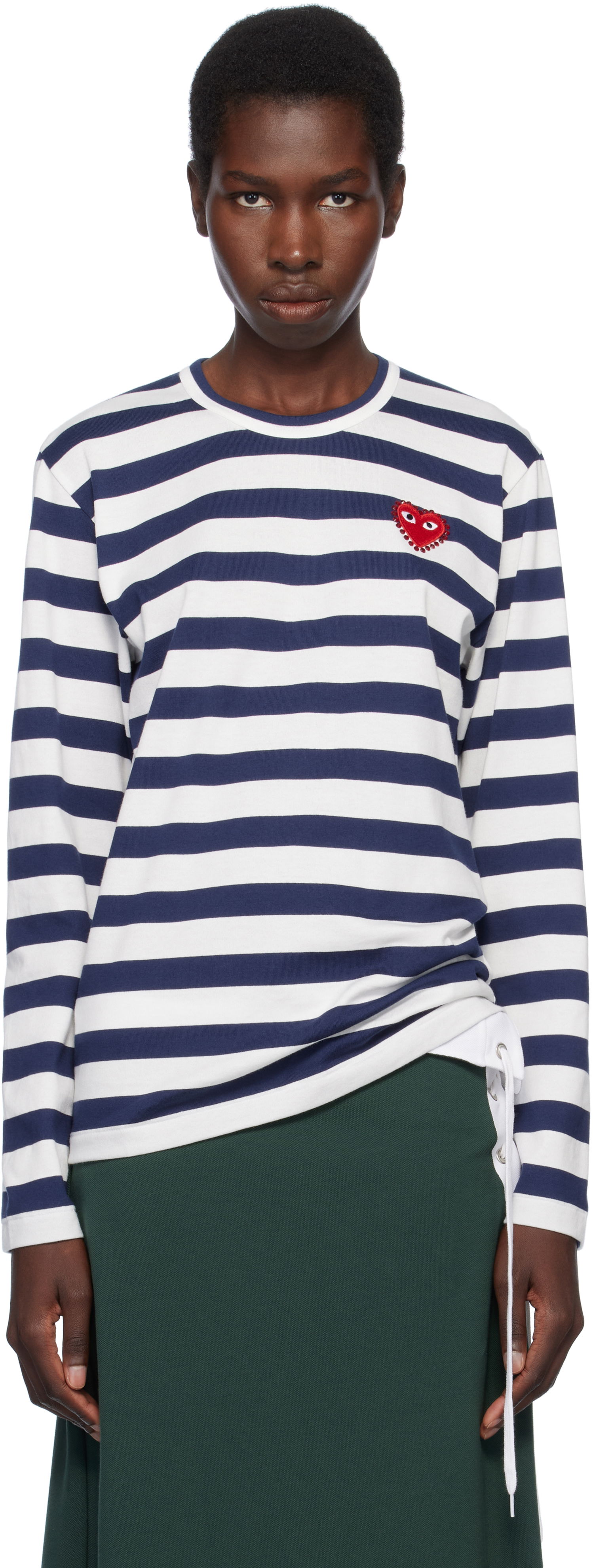 T-shirt Comme des Garçons COMME des GARCONS PLAY Long Sleeve Striped Rhinestone T-Shirt Mørkeblå | AX-T805-051, 0