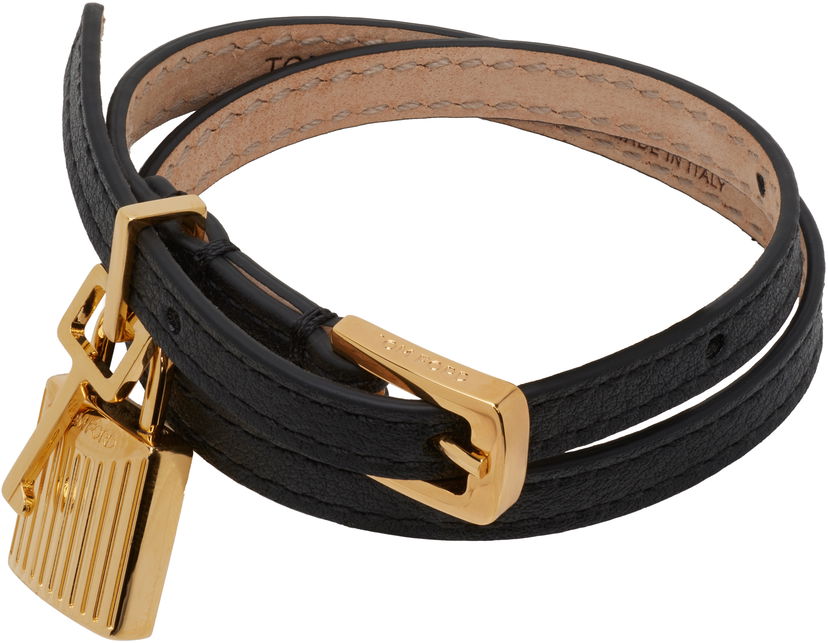 Armbånd Tom Ford TOM FORD Grain Leather Padlock Bracelet Sort | JW158-LCL490G