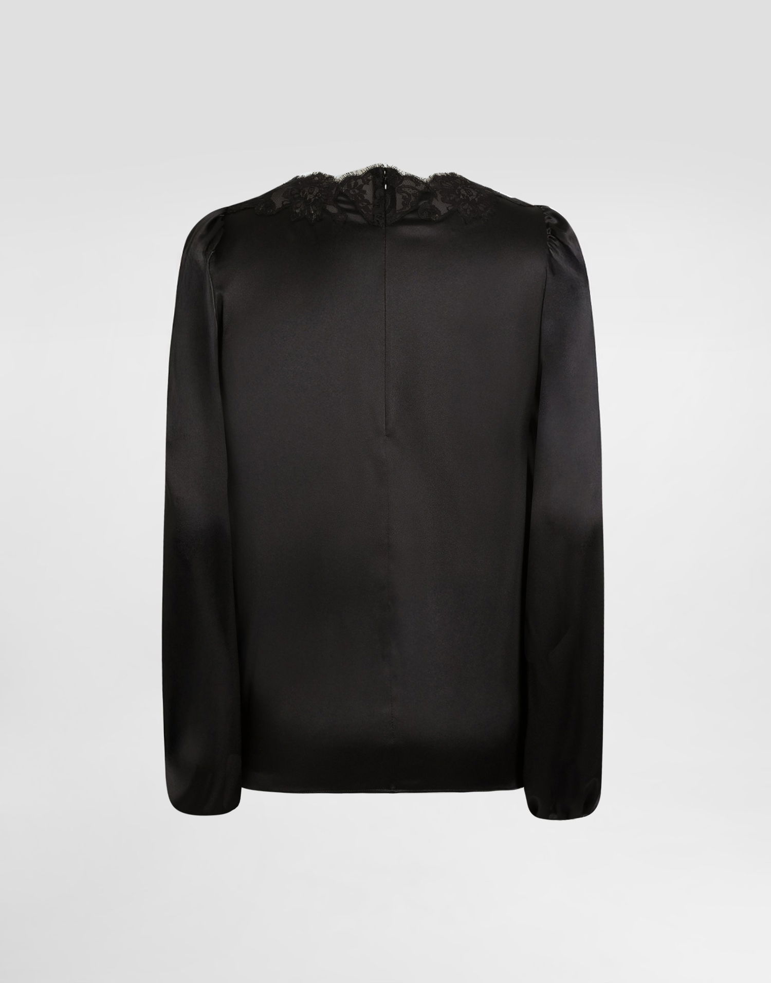 Skjorte Dolce & Gabbana Dolce & Gabbana Silk Stretch Satin Blouse with Scalloped Lace Yoke Sort | F7BF3TFURAGN0000, 1