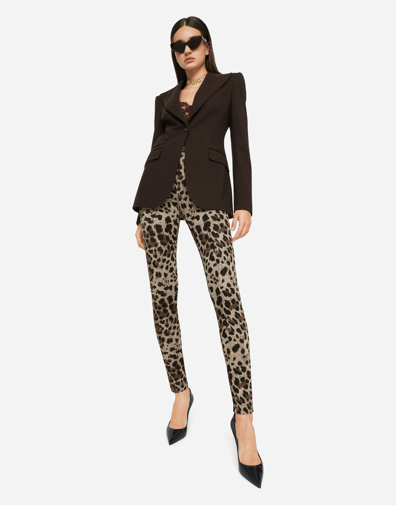 Leggings Dolce & Gabbana Jersey Leggings With Leopard Design Brun | FTCQKTFJGASS8350, 1