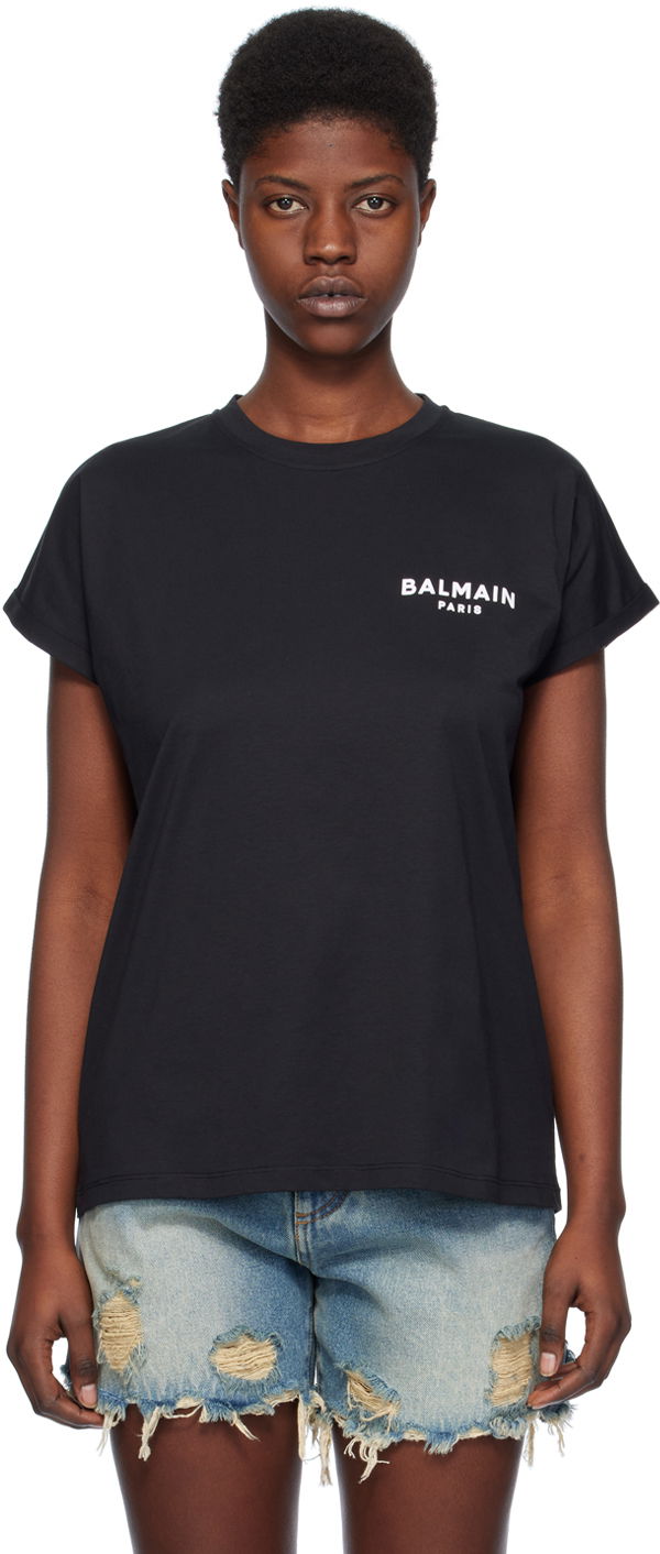 T-shirt Balmain Flocked T-Shirt Sort | CF1EF010BB01
