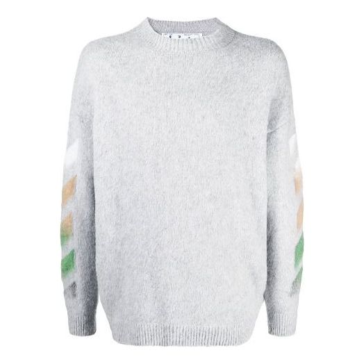 Sweater Off-White Stripe Knit Sweater Grå | OMHA036R21KNI0017284
