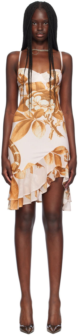 Kjole Miaou Miaou Caterina Floral Print Mini Dress Beige | 5057VISEDN