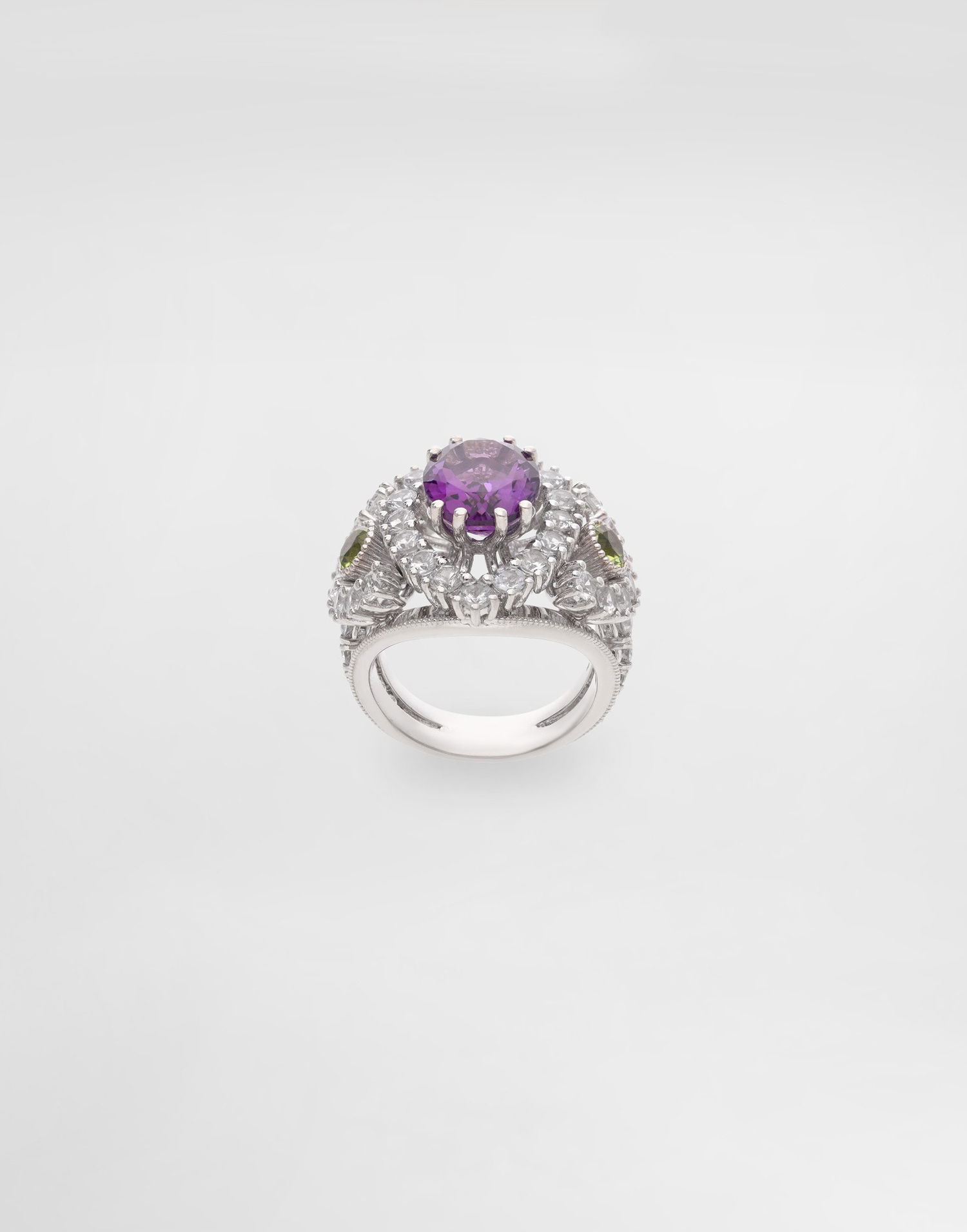 Ring Dolce & Gabbana Dolce & Gabbana Eleganza Ring with Amethyst, Peridots, and Sapphires, Size 54 Lilla | WRSA3GWAME180001, 0