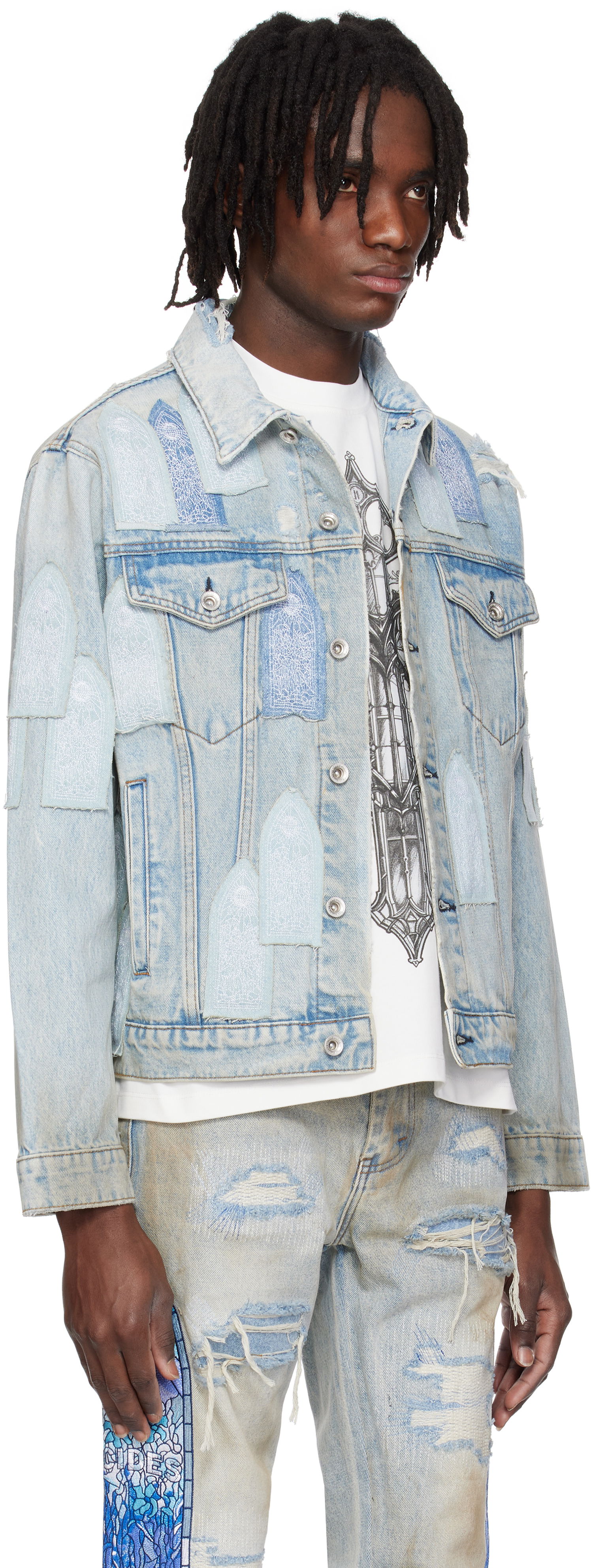 Jakke Who Decides War Who Decides War Patched Arch Denim Jacket Blå | 1131380008SS25, 1