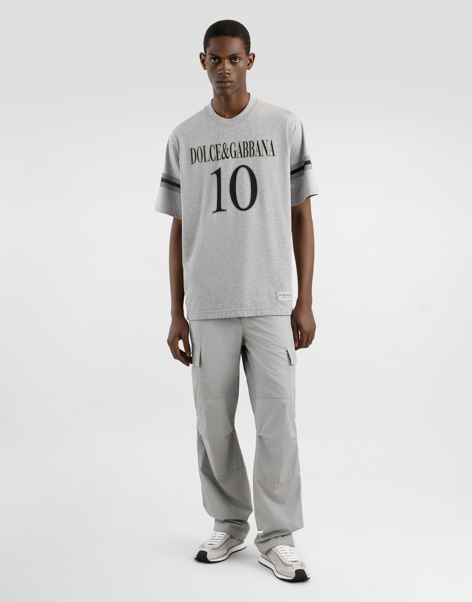 T-shirt Dolce & Gabbana Dolce & Gabbana Cotton T-Shirt with Logo and Number 10 Print Grå | G8SH7TG7O2OS8290, 1