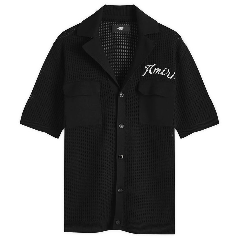 Skjorte AMIRI Amiri Short Sleeve Mesh Polo Shirt, Size Large Sort | AMKNIR1011-001
