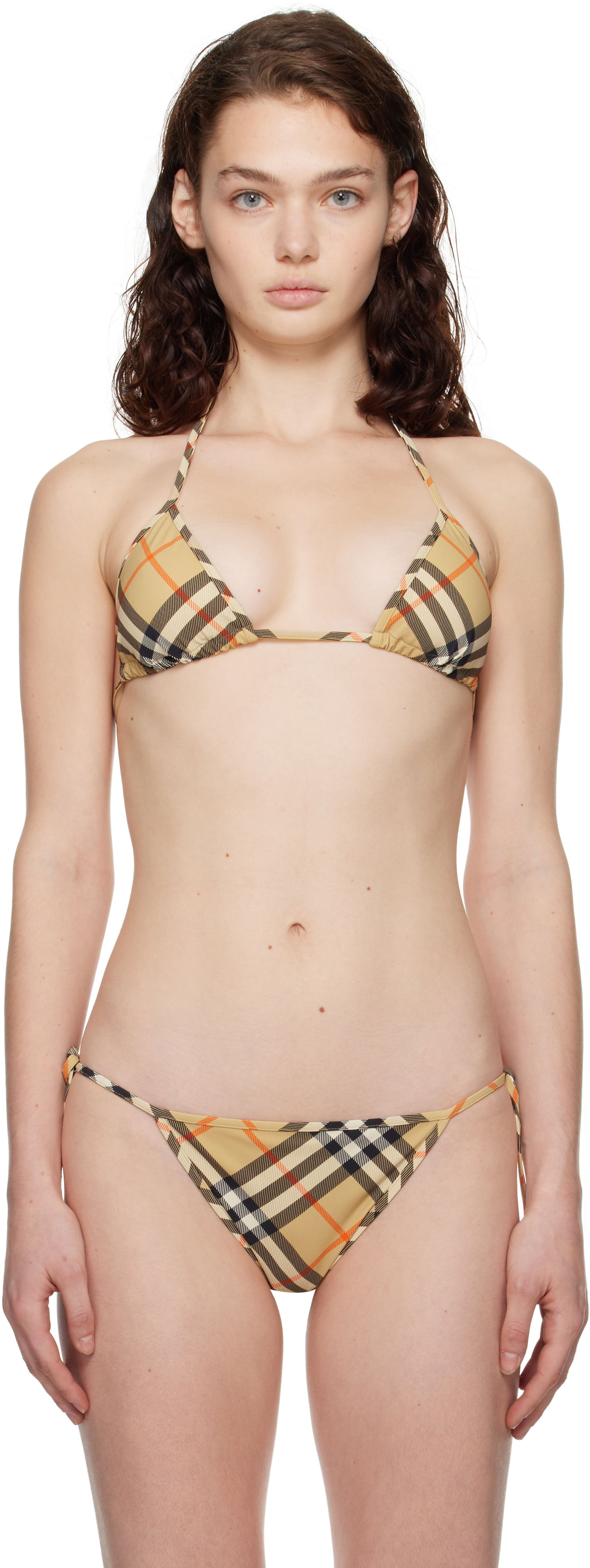 Badetøj Burberry Check Print Bikini Top Beige | 8100759, 0