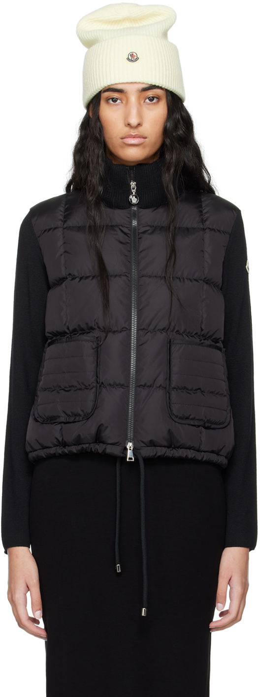 Sweater Moncler Black Paneled Down Cardigan Sort | J20939B00003M1131, 0