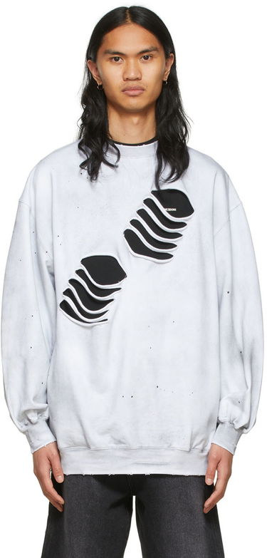 Sweatshirt We11done We11done Men's Distressed Graphic Sweatshirt Hvid | WD-TS1-22-713-U-WH, 0