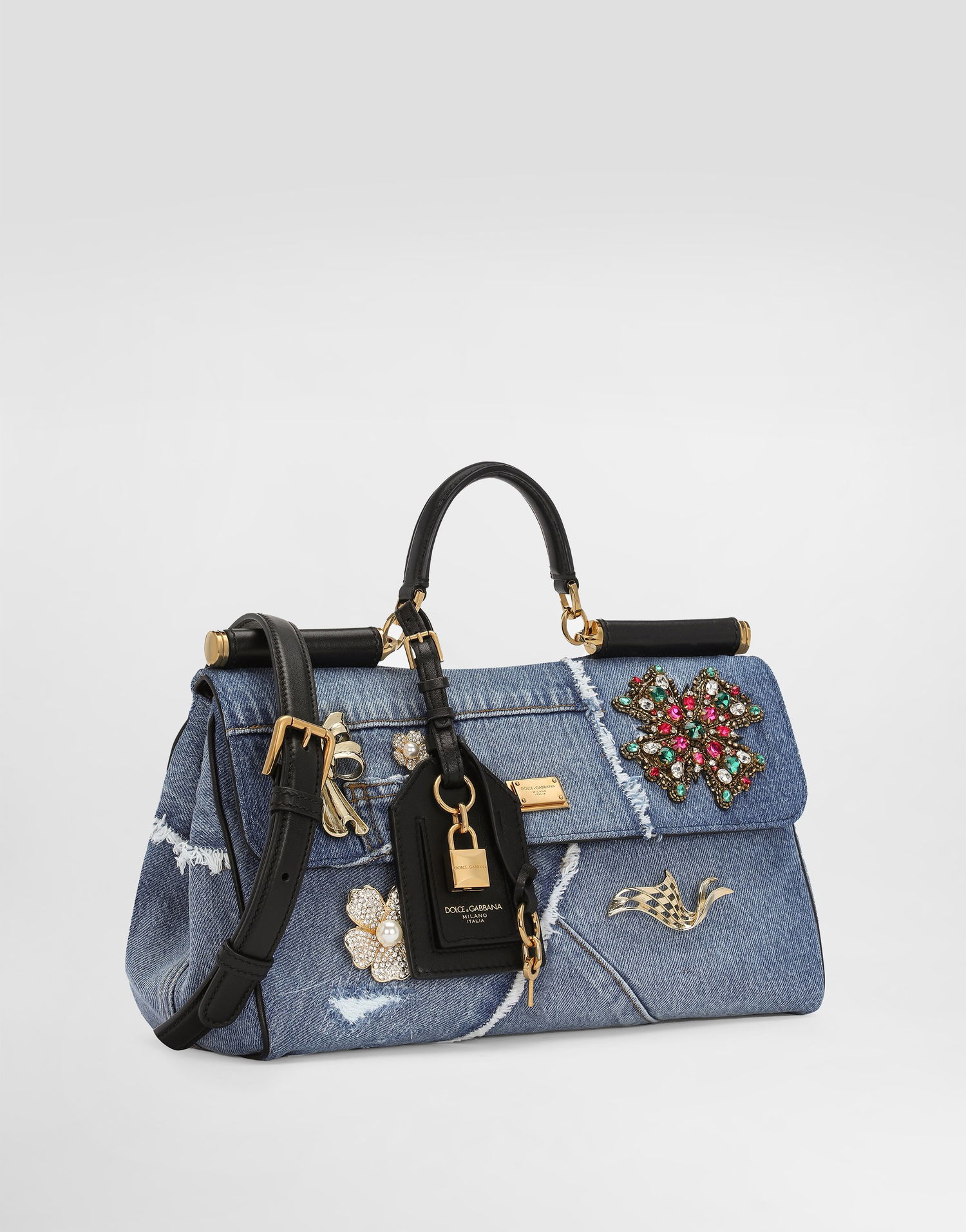Håndtaske Dolce & Gabbana Dolce & Gabbana My Sicily Denim Handbag with Embellishments Blå | BB7782BG6828C609, 1
