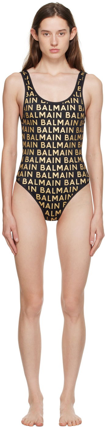 Badetøj Balmain Balmain Nylon Glitter One-Piece Swimsuit Sort | BKBGA0700, 0